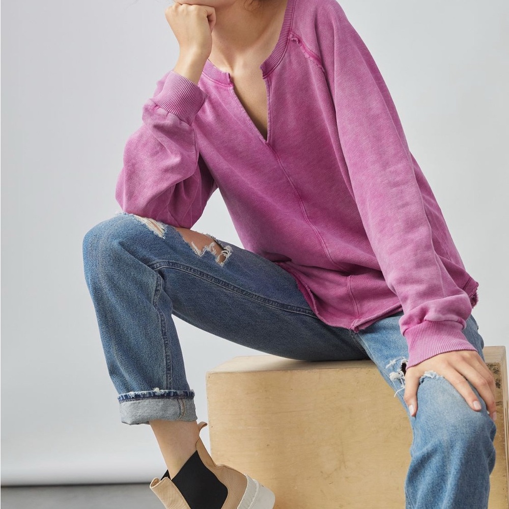 Pilcro Anthropologie Raspberry Sweatshirt Notch-Neck XL Comfy Cotton Oversized